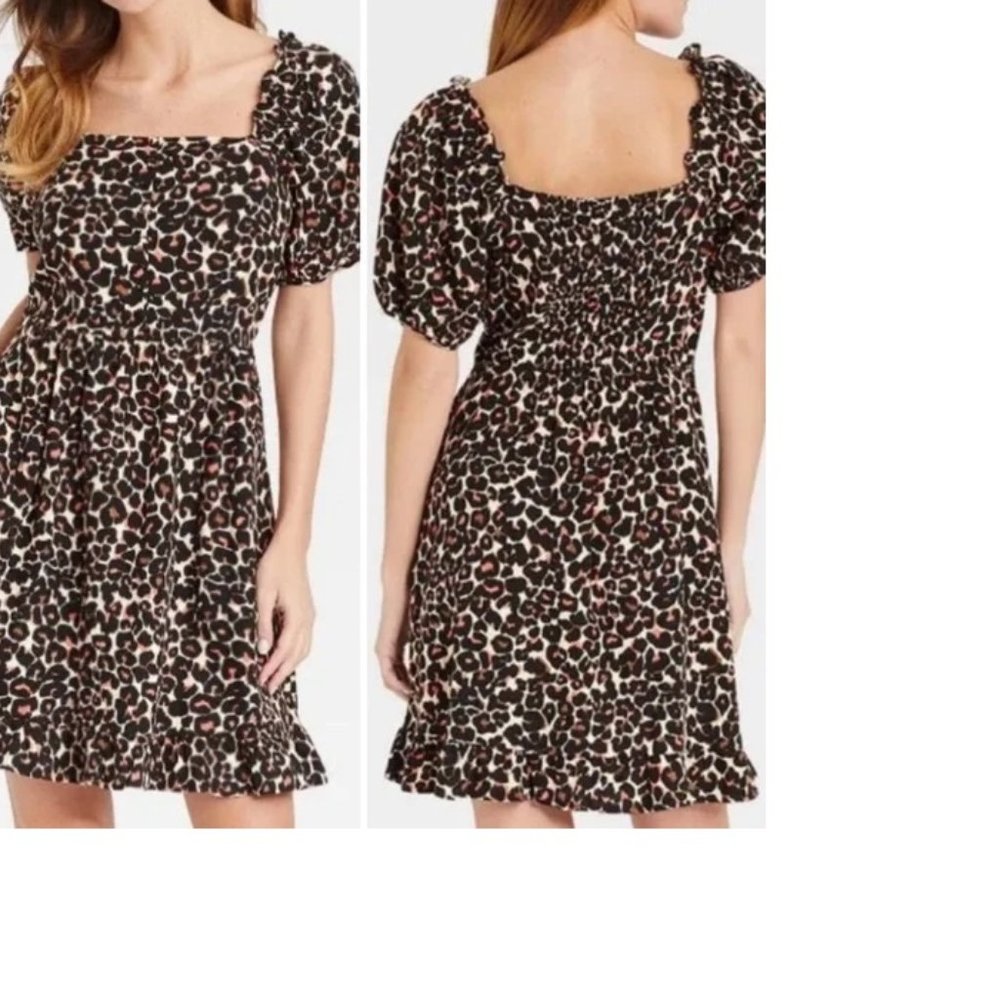 Who What Wear Puff Short Sleeve Leopard Print Dress, Size M